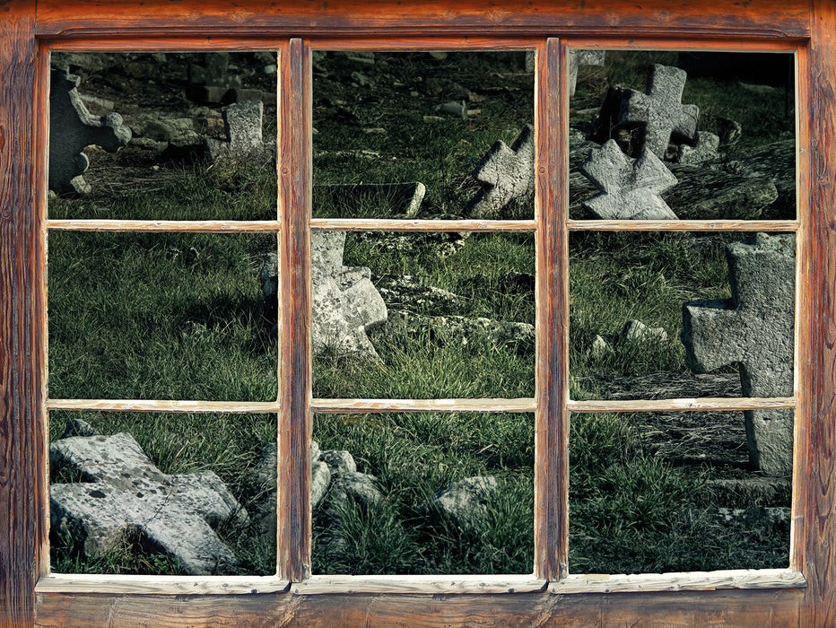 Friedhof schwarz weiß  3D Wandtattoo Fenster