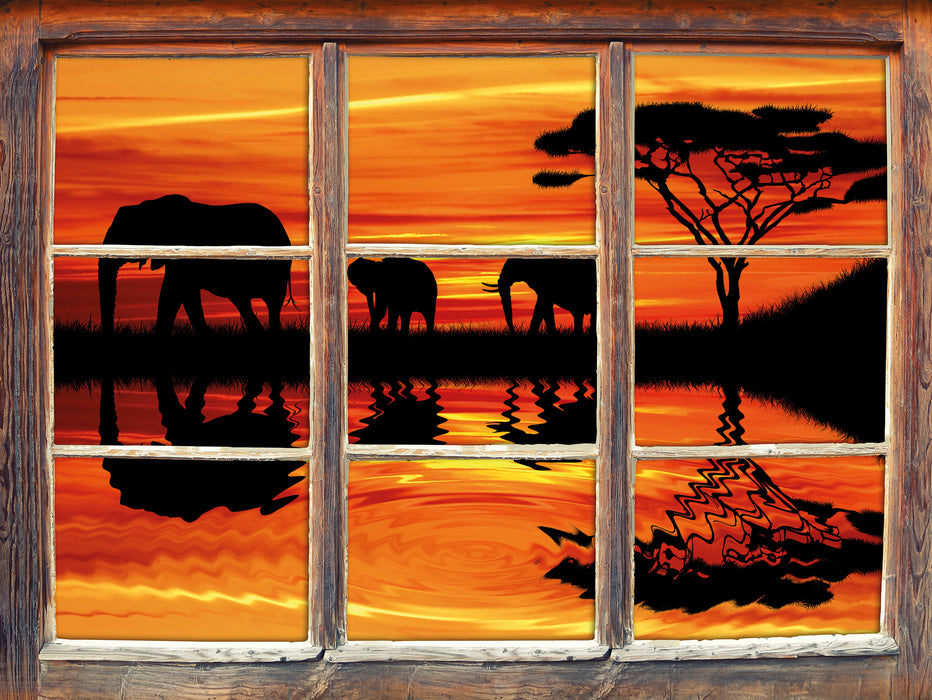 Afrika Elefant in Sonnenschein 3D Wandtattoo Fenster