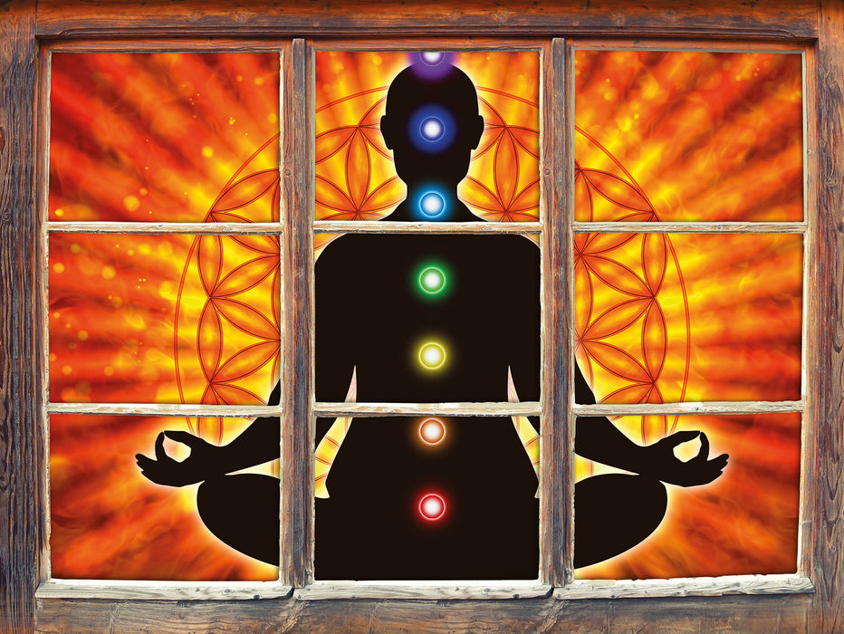 Meditation mit den 7 Chakren  3D Wandtattoo Fenster