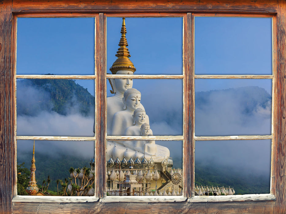 Buddha-Skulptur in Thailand  3D Wandtattoo Fenster