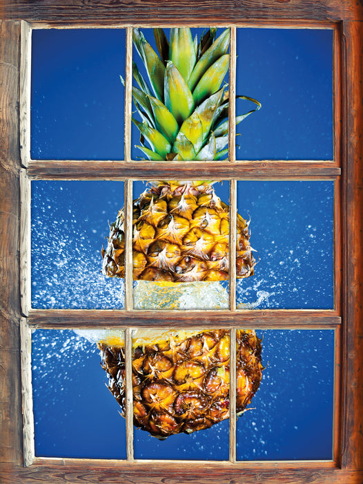 Ananas mit Wasser bespritzt  3D Wandtattoo Fenster