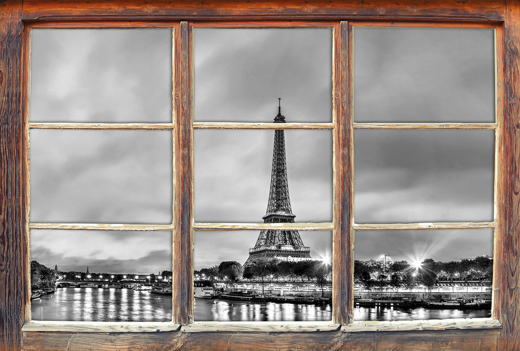 Eifelturm Paris bei Nacht B&W 3D Wandtattoo Fenster