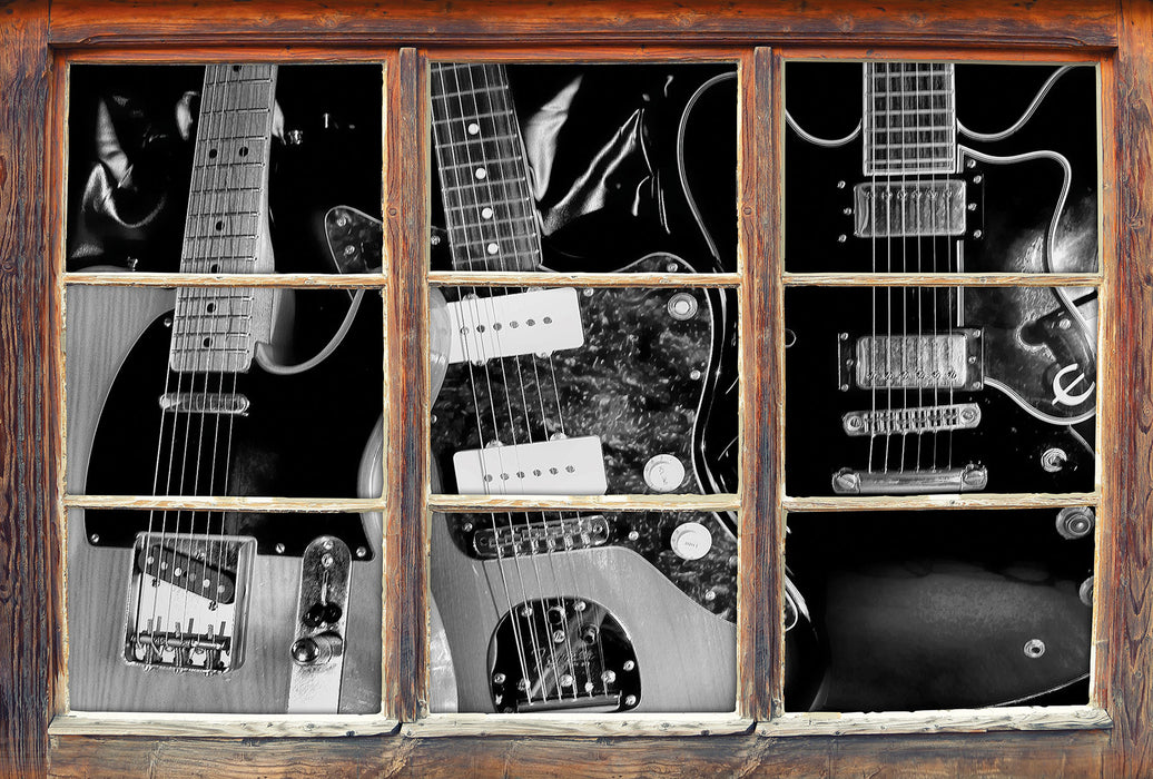 elegante E-Gitarren 3D Wandtattoo Fenster