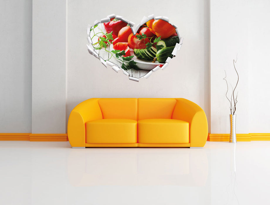 Teller mit Gemüse 3D Wandtattoo Herz Wand