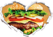 Köstlicher Burger auf Holztisch  3D Wandtattoo Herz