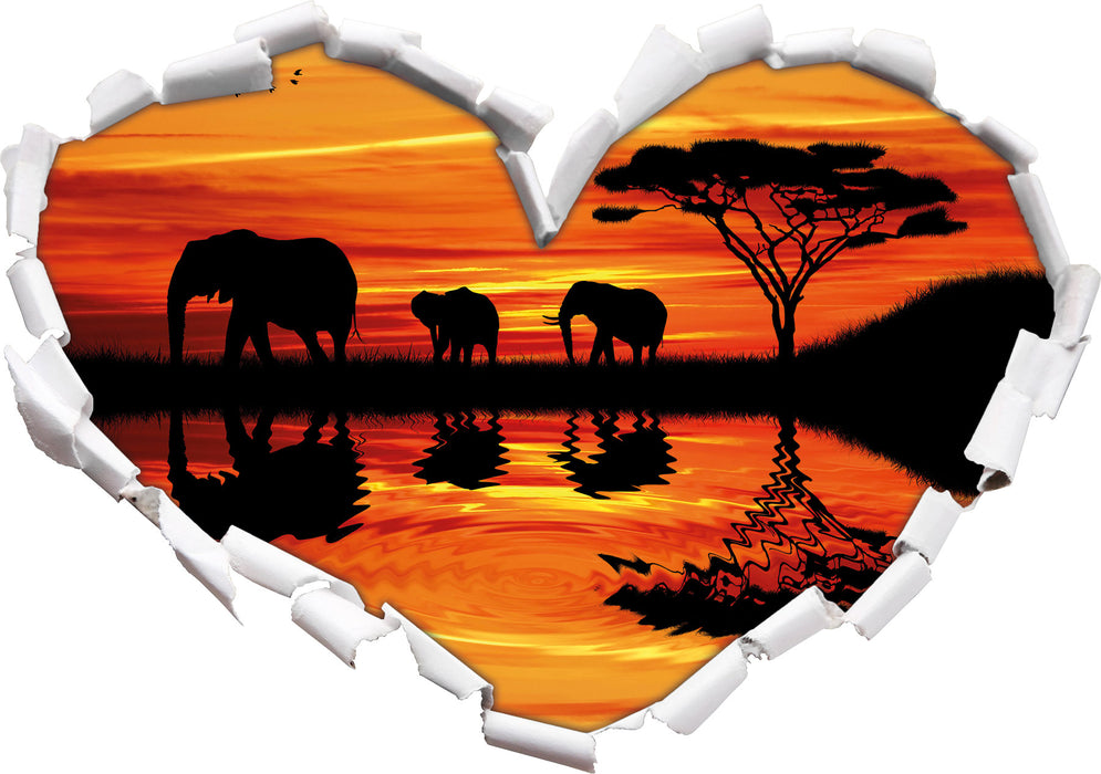 Afrika Elefant in Sonnenschein 3D Wandtattoo Herz