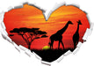 Afrika Giraffen im Sonnenuntergang 3D Wandtattoo Herz