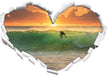 Surfen im Sonnenuntergang 3D Wandtattoo Herz