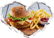 Chickenburger Pommes  3D Wandtattoo Herz