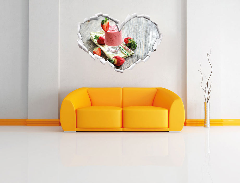 Köstlicher Erdbeershake 3D Wandtattoo Herz Wand