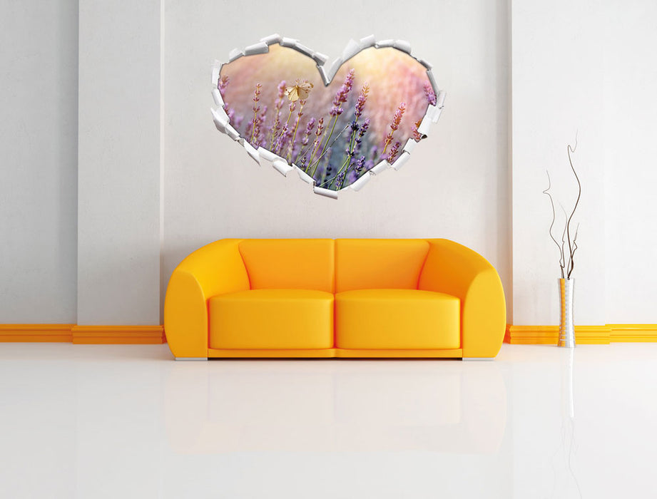 Schmetterlinge auf Lavendelblumen 3D Wandtattoo Herz Wand