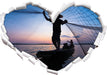 Fischer wirft sein Netz  3D Wandtattoo Herz