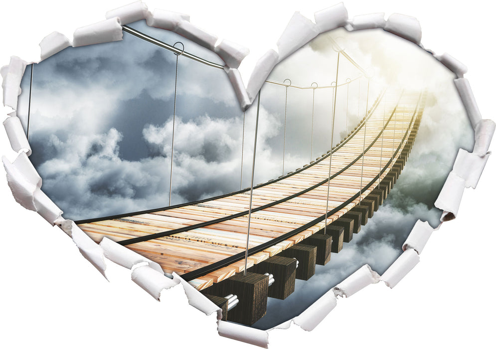 Hölzerne Brücke in den Wolken  3D Wandtattoo Herz