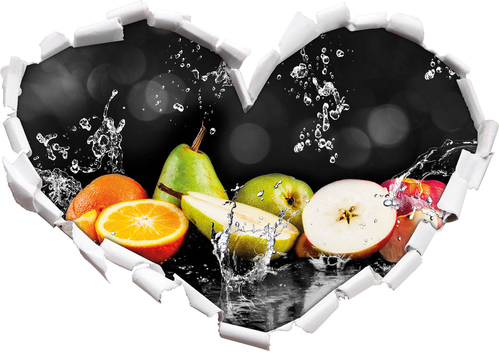 Früchte im Wasser 3D Wandtattoo Herz