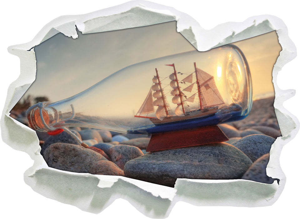 Flasche mit Schiff 3D Wandtattoo Papier