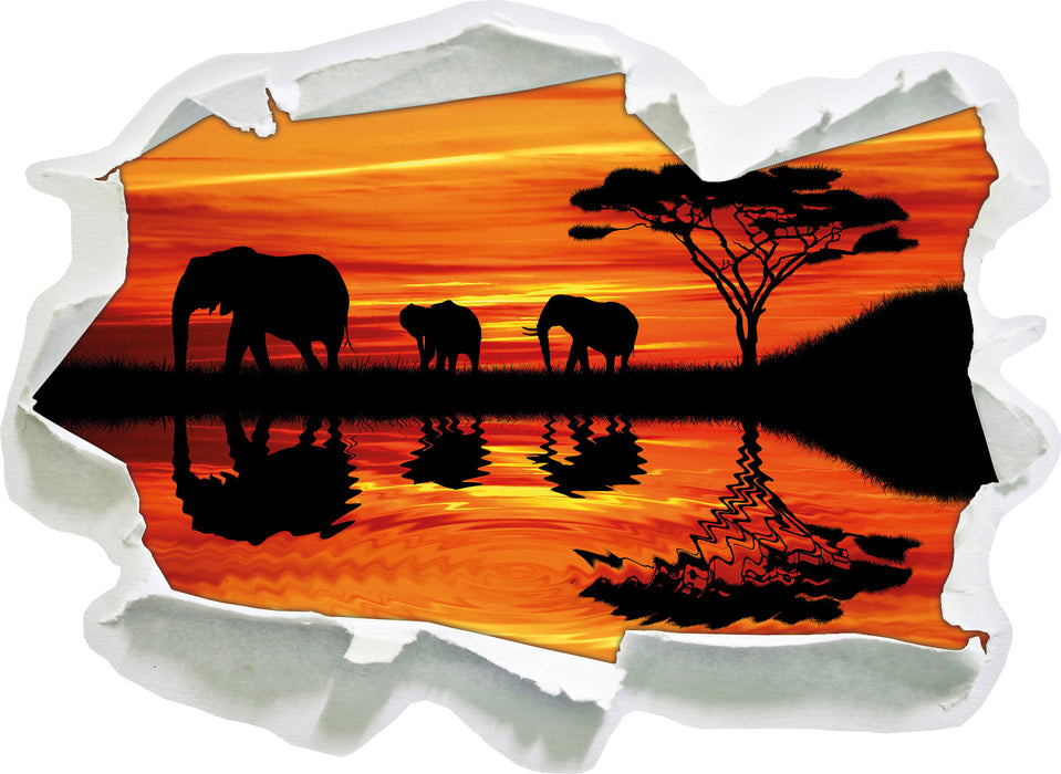 Afrika Elefant in Sonnenschein 3D Wandtattoo Papier