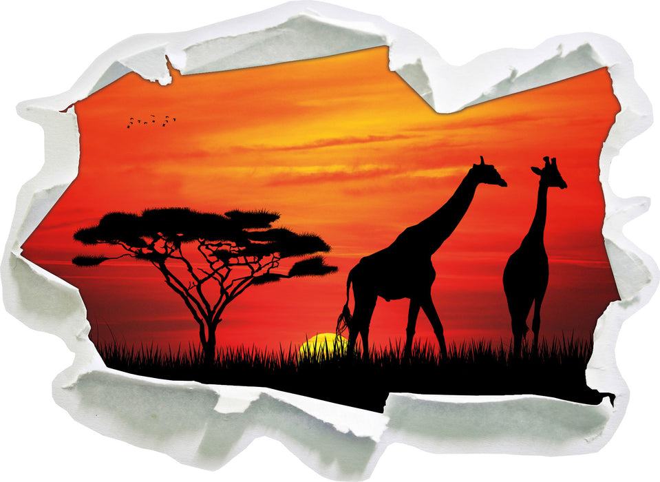 Afrika Giraffen im Sonnenuntergang 3D Wandtattoo Papier