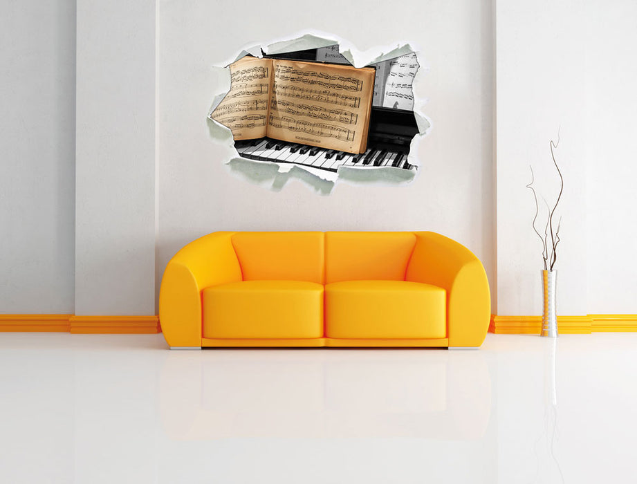 Notenbuch auf Piano 3D Wandtattoo Papier Wand