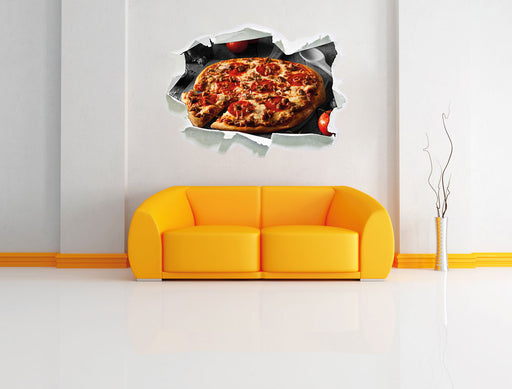 Salamipizza frisch aus dem Ofen 3D Wandtattoo Papier Wand