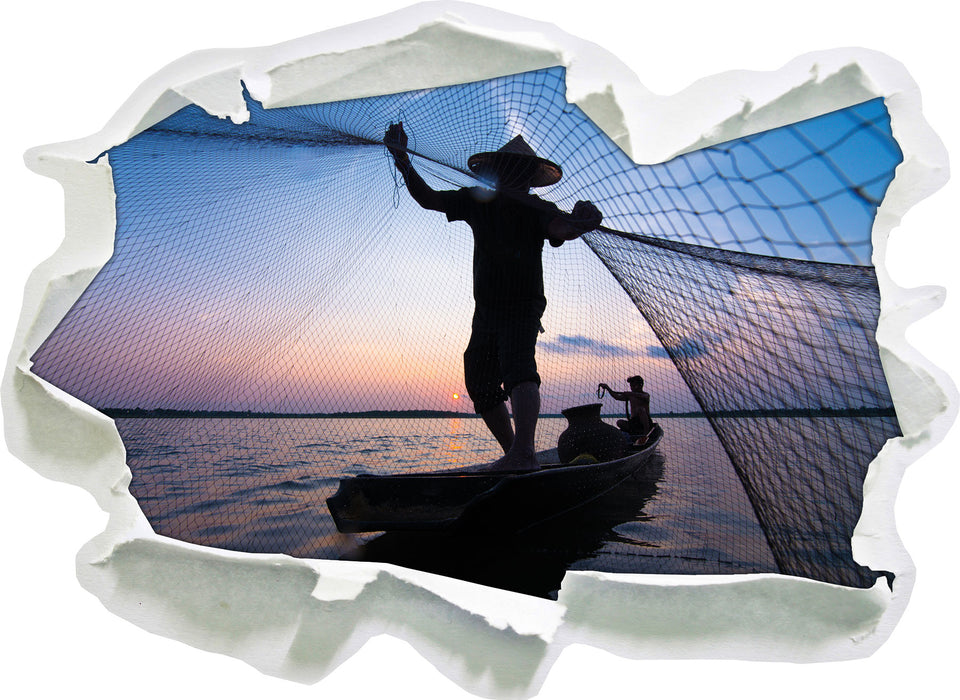 Fischer wirft sein Netz  3D Wandtattoo Papier