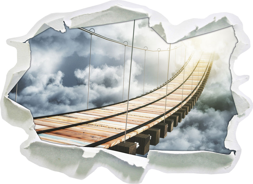 Hölzerne Brücke in den Wolken  3D Wandtattoo Papier