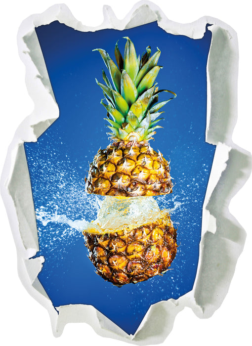 Ananas mit Wasser bespritzt  3D Wandtattoo Papier