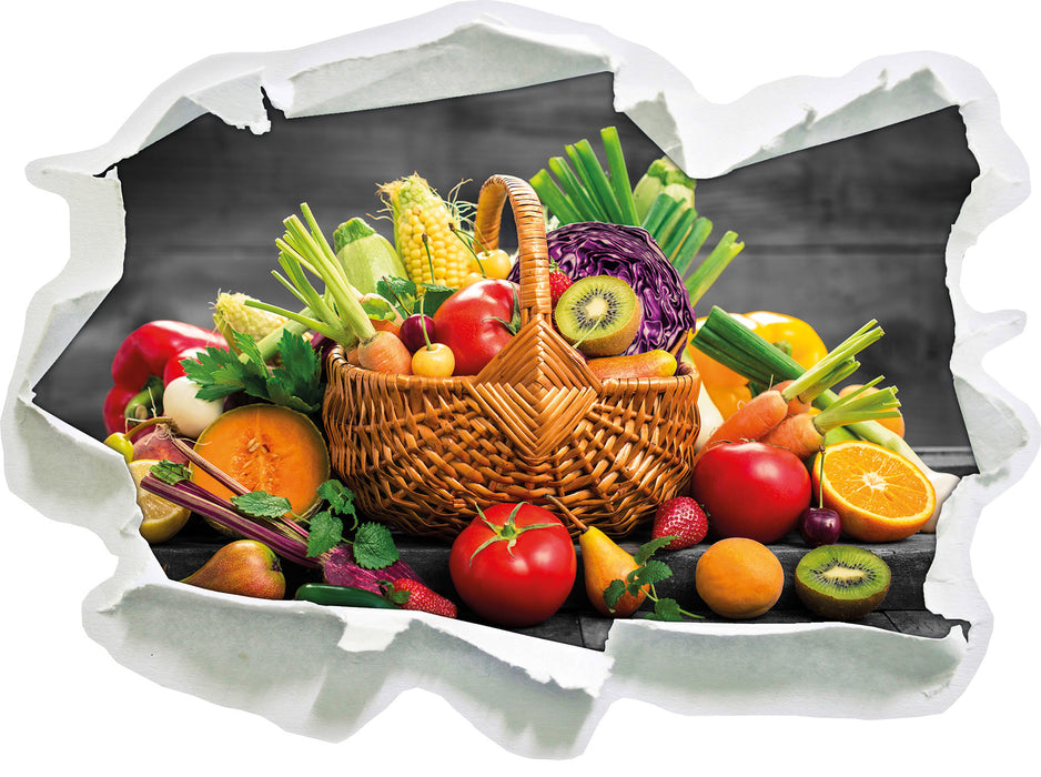 Frisches Obst und Gemüse im Korb 3D Wandtattoo Papier