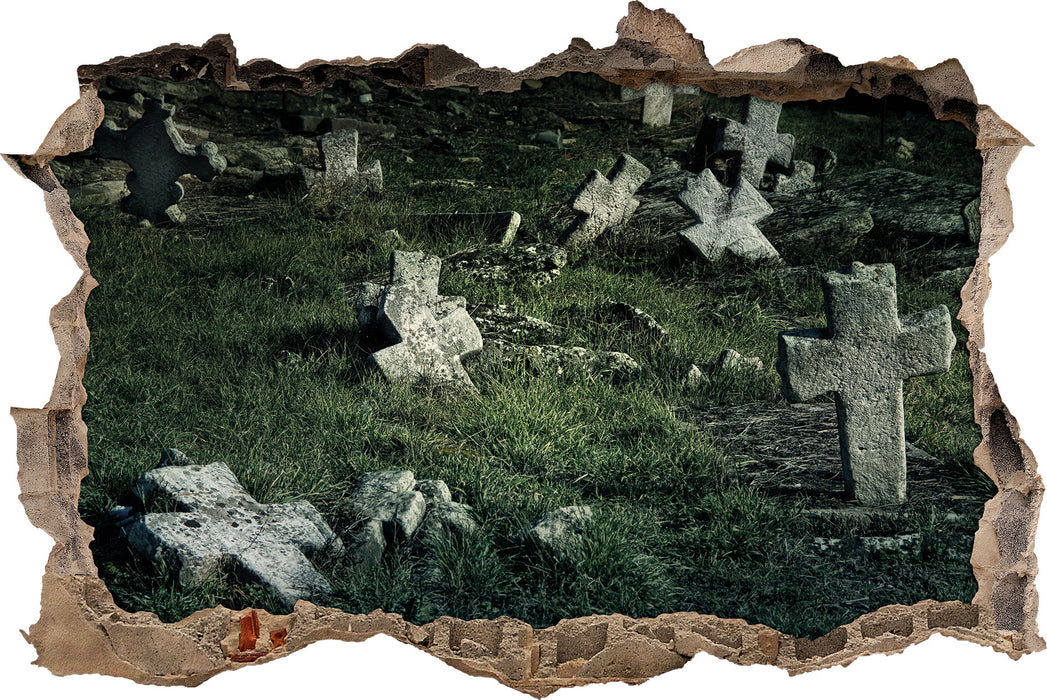 Friedhof schwarz weiß  3D Wandtattoo Wanddurchbruch