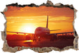 Flugzeug im Sonnenuntergang  3D Wandtattoo Wanddurchbruch