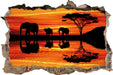Afrika Elefant in Sonnenschein 3D Wandtattoo Wanddurchbruch