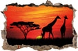 Afrika Giraffen im Sonnenuntergang 3D Wandtattoo Wanddurchbruch