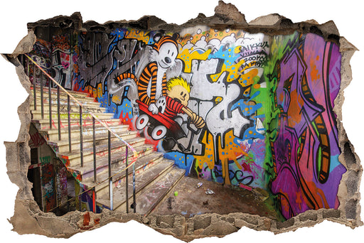 Coloured Streetart Graffiti 3D Wandtattoo Wanddurchbruch