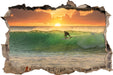 Surfen im Sonnenuntergang 3D Wandtattoo Wanddurchbruch