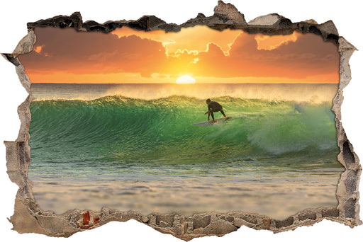Surfen im Sonnenuntergang 3D Wandtattoo Wanddurchbruch