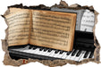 Notenbuch auf Piano 3D Wandtattoo Wanddurchbruch