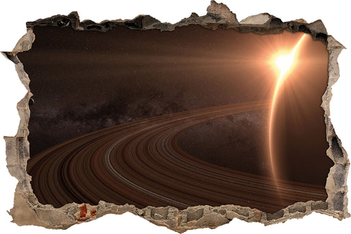 Planet Saturn im Weltall  3D Wandtattoo Wanddurchbruch