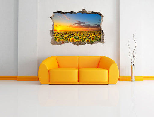 Sonnenuntergang Sonnenblumen 3D Wandtattoo Wanddurchbruch Wand
