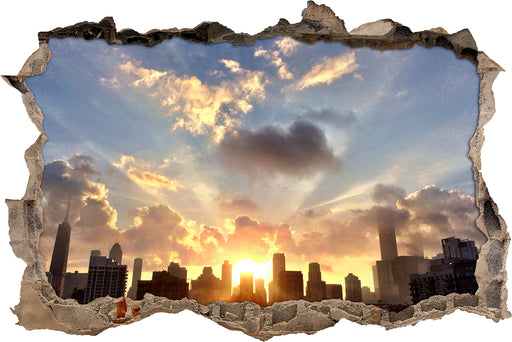 Chicago Skyline im Sonnenaufgang  3D Wandtattoo Wanddurchbruch