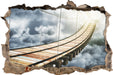 Hölzerne Brücke in den Wolken  3D Wandtattoo Wanddurchbruch