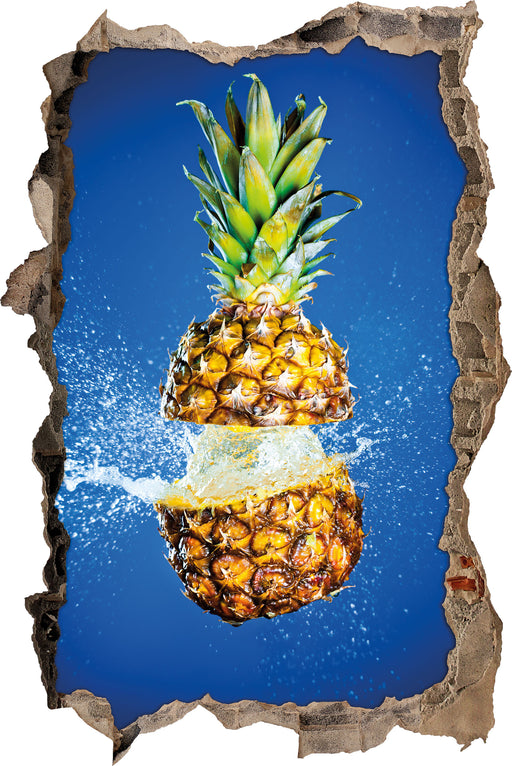 Ananas mit Wasser bespritzt  3D Wandtattoo Wanddurchbruch