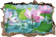Asiatische Lotusblüte im Teich 3D Wandtattoo Wanddurchbruch