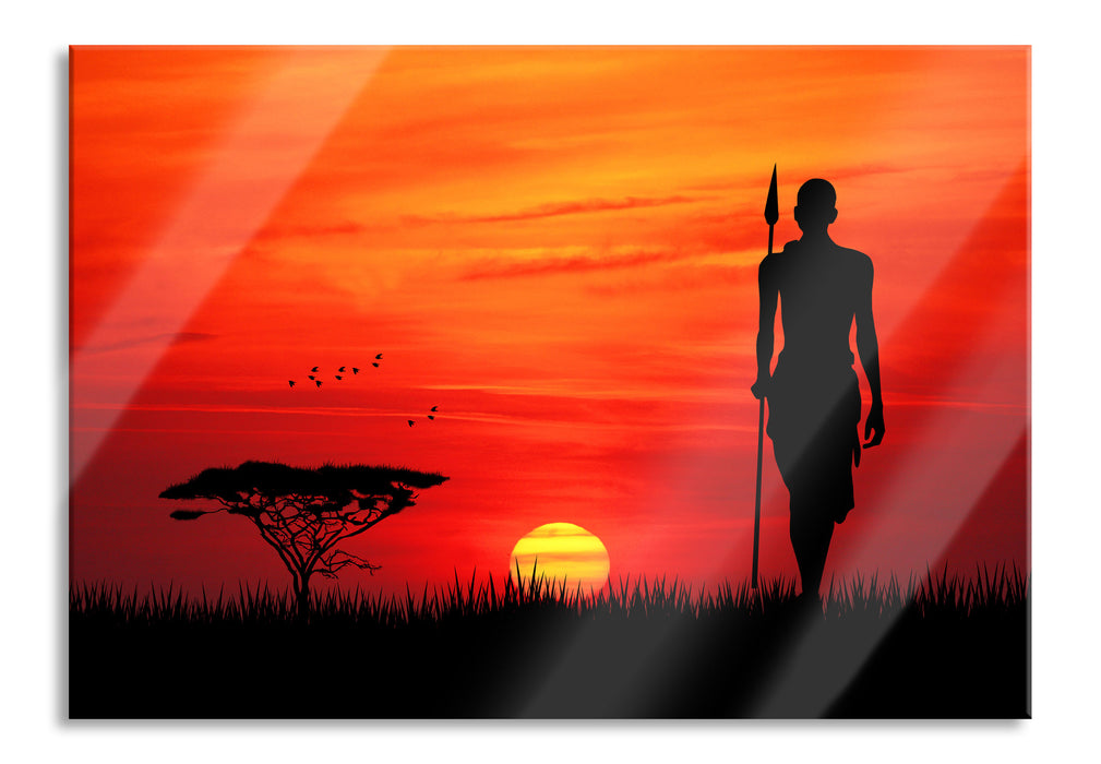 Roter Sonnenuntergang in Afrika, Glasbild