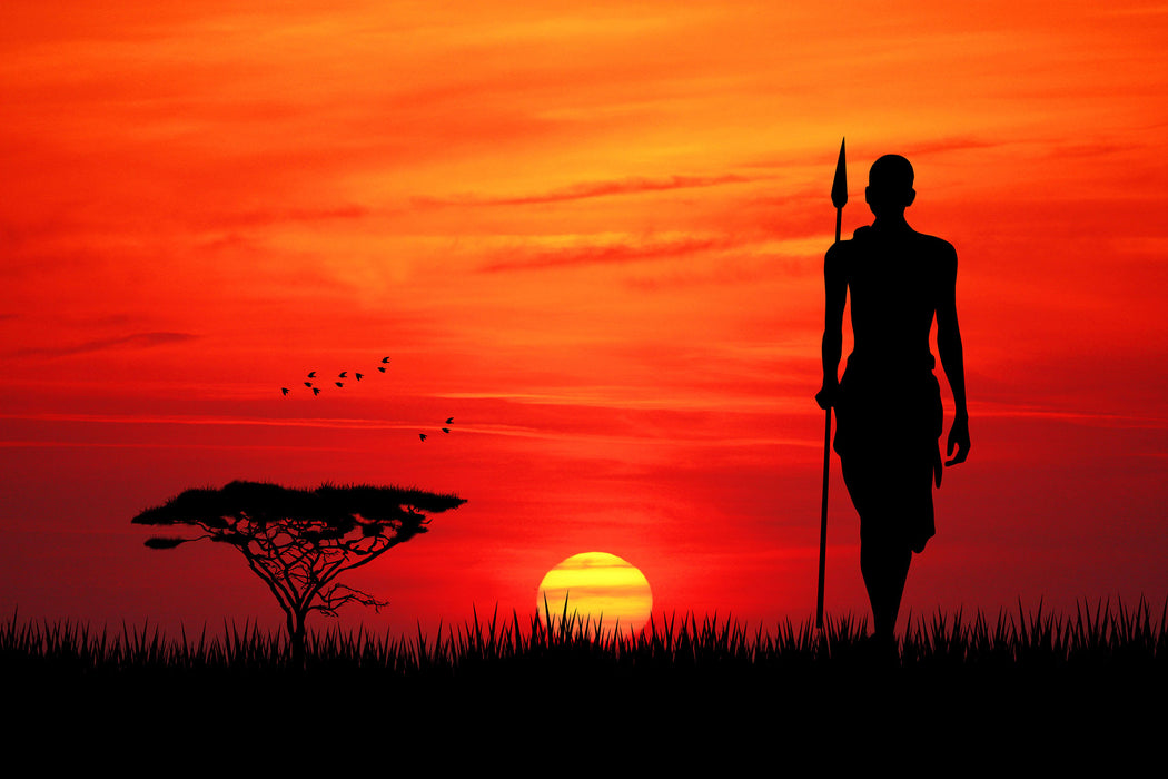 Roter Sonnenuntergang in Afrika, Glasbild