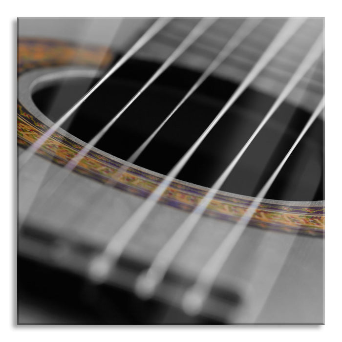 Schallloch einer Westerngitarre, Glasbild Quadratisch