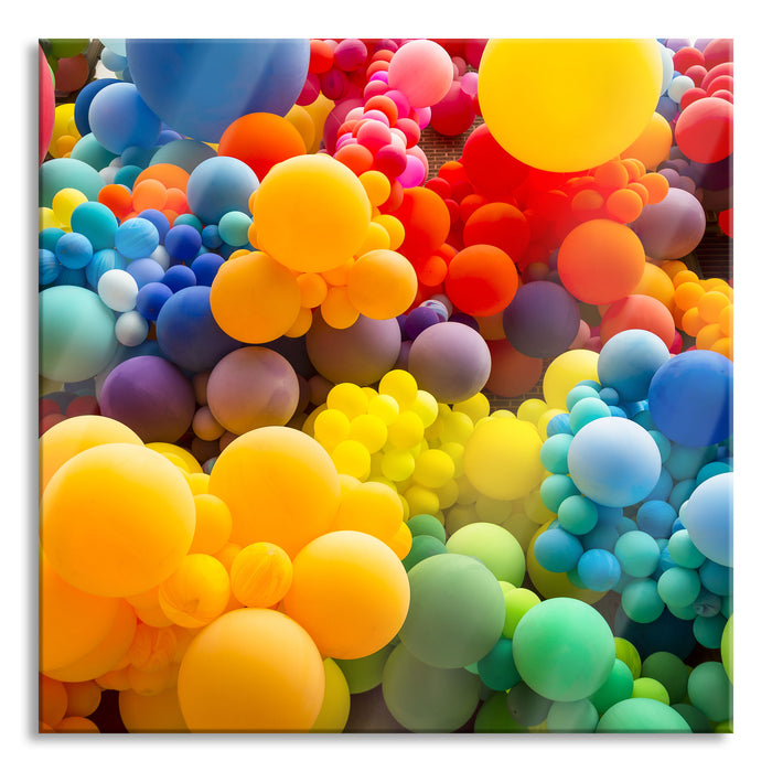 Hunderte bunte Luftballons, Glasbild Quadratisch