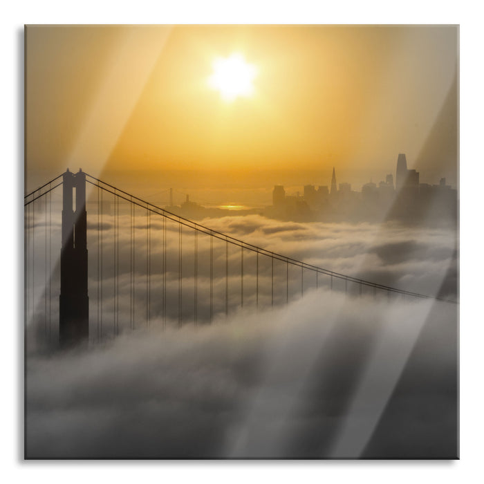 Golden Gate Bridge im Sonnenaufgang B&W Detail, Glasbild Quadratisch