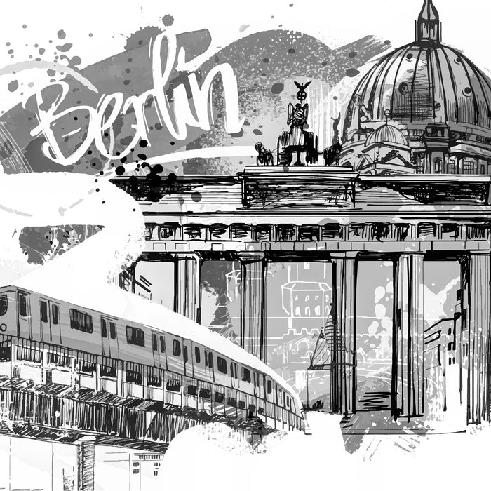 Berlin und seine Wahrzeichen Abstrakt, Monochrome, Glasbild Quadratisch