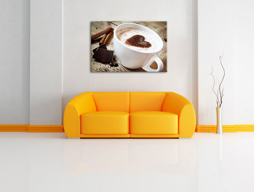 Tasse Kaffee mit Schokolade Leinwandbild über Sofa