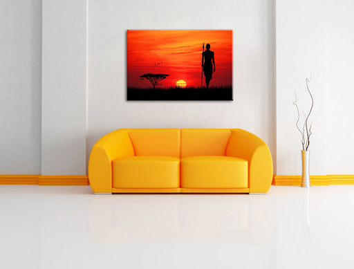 Roter Sonnenuntergang in Afrika Leinwandbild über Sofa