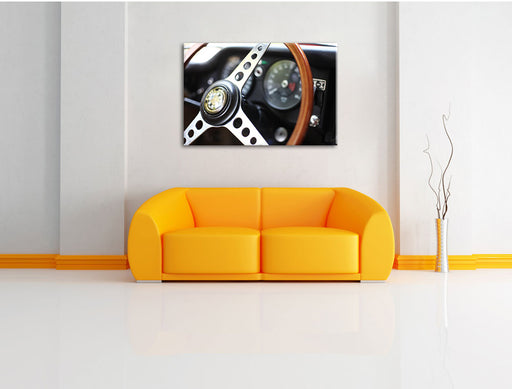 Schönes Oldtimer Lenkrad Leinwandbild über Sofa